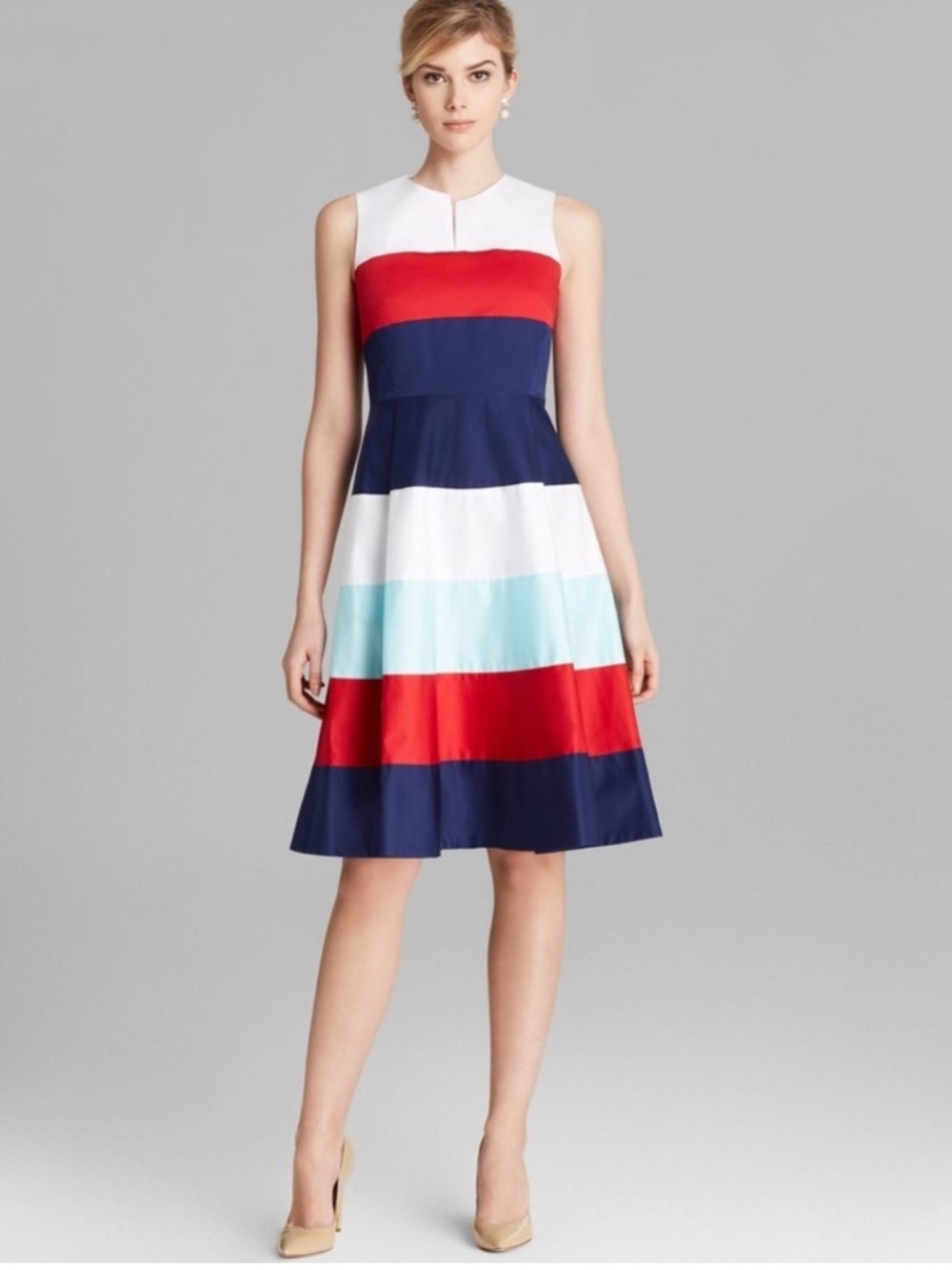 Kate Spade Corley Dress red white blue stripe fit and flare midi Size 0